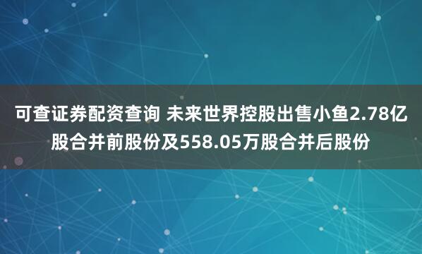 可查证券配资查询 未来世界控股出售小鱼2.78亿股合并前股份及558.05万股合并后股份