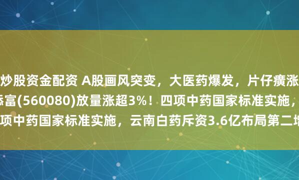 炒股资金配资 A股画风突变，大医药爆发，片仔癀涨超5%，中药ETF汇添富(560080)放量涨超3%！四项中药国家标准实施，云南白药斥资3.6亿布局第二增长曲线